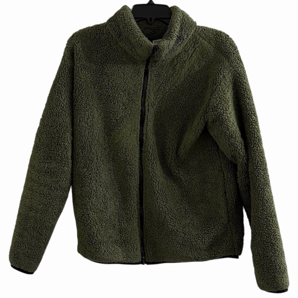 PINK Victoria's Secret Sherpa Fleece Jacket Olive Green Small Full zip *Defect*‎